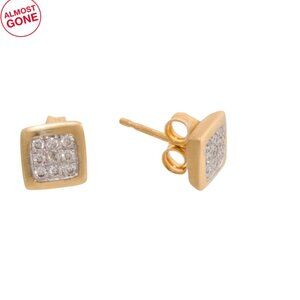 I. REISS Gold Made In Israel 14kt Gold Diamond Pave Square Shaped Stud Earrings